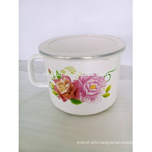 flower decals bulb handle enamel milk pot with PE lid